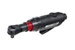 A black and red pneumatic ratchet wrench, showcasing its compact design and ergonomic handle.