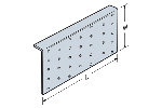 Diagram of a rectangular metal plate with mounting holes, illustrating dimensions 'L' and 'H'.