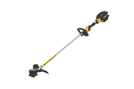 A yellow and black electric string trimmer with a straight shaft and ergonomic handle, designed for lawn and garden maintenance.