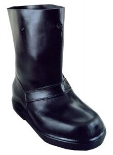 A single black rubber boot with a rounded toe and a slightly raised heel.