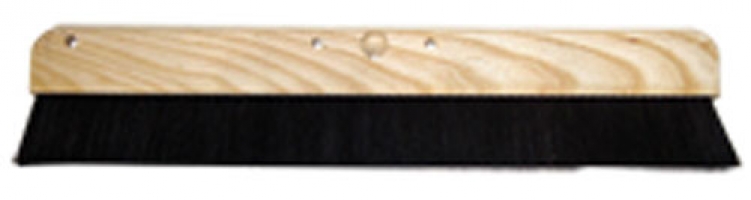 A black broom with a wooden handle, designed for sweeping.