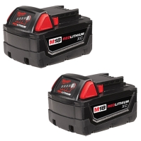 Two Milwaukee M18 REDLITHIUM XC battery packs stacked side by side.