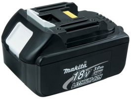 Makita 18V lithium-ion battery pack, 3.0Ah capacity, black design.