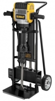 A yellow and black hydraulic demolition hammer mounted on a wheeled stand, designed for heavy-duty construction work.