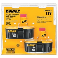 Dewalt 18V battery pack and charging station, featuring two batteries and a bright yellow packaging.