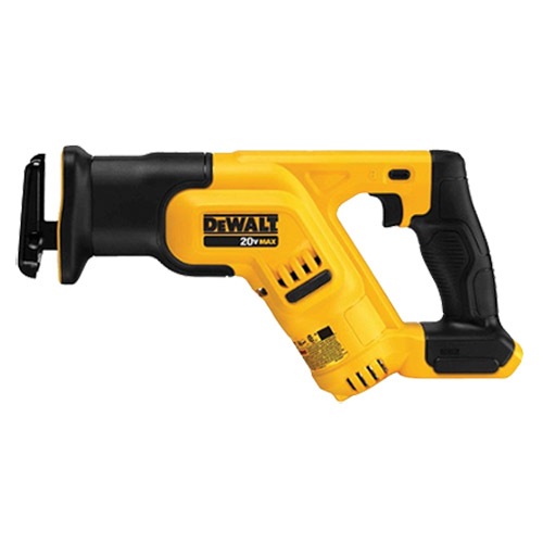 A Dewalt 20V MAX reciprocating saw featuring a yellow and black design, designed for efficient cutting and demolition tasks.