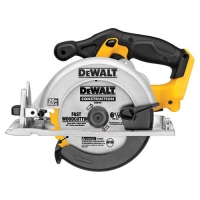 A DeWalt circular saw with a black and yellow handle and silver blade, designed for woodworking.