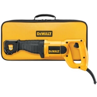 A DeWALT reciprocating saw located inside a black and yellow carrying case.