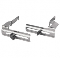 Pair of metal brackets with adjustable features for mounting or attachment purposes.