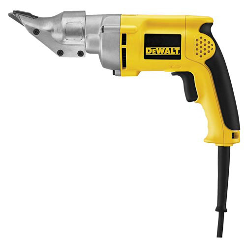 Dewalt electric metal shear tool with a yellow and black design.