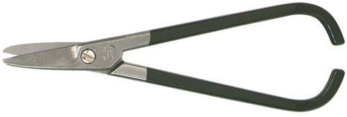 A pair of metal cutting shears with black handles, designed for precise cutting.