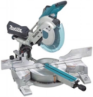 A Makita sliding compound miter saw, featuring a circular blade, adjustable base, and precise cutting capabilities.