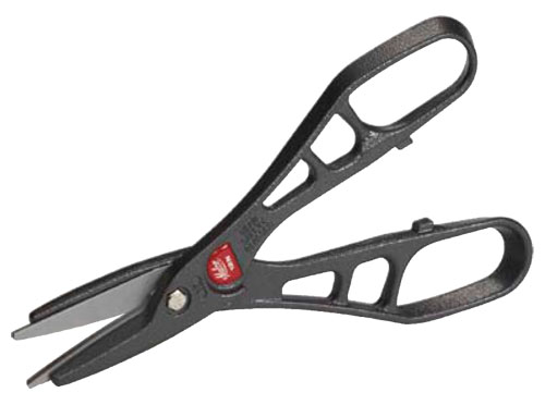 A pair of black scissors with a red emblem, featuring a sleek design and ergonomic handles.