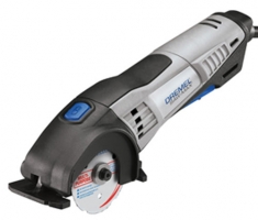 A Dremel rotary tool with a cutting disc, designed for precision cutting and detail work.