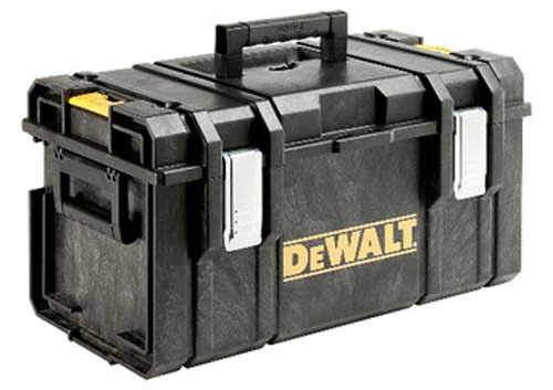 Black DEWALT tool box with a sturdy design and a handle on top