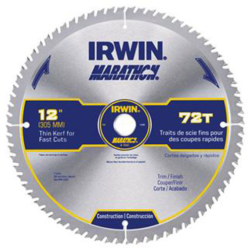 A 12-inch IRWIN Marathon circular saw blade with 72 teeth, designed for thin kerf and fast cuts.