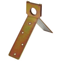 Metal bracket with a right angle and perforated leg for mounting or support.