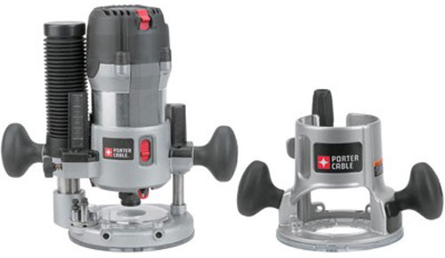 A Porter Cable router with a powerful motor and removable base, designed for woodworking applications.