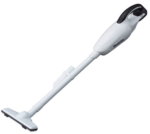 A handheld white vacuum cleaner with a sleek design and black accents.