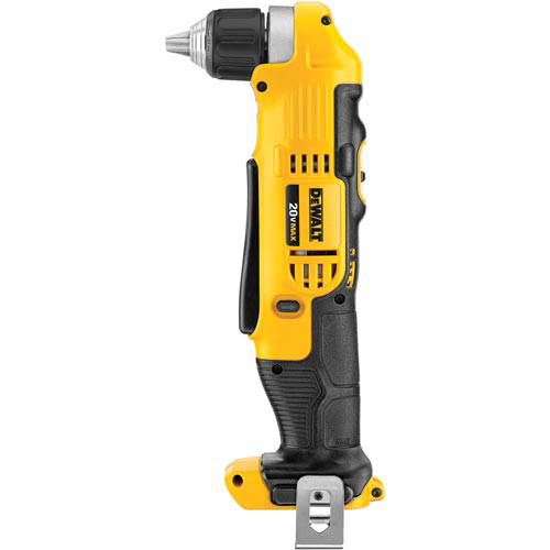 A cordless drill with a yellow and black design, featuring a 20V battery and a chuck head for various drill bits.