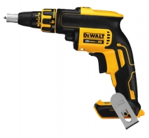 A black and yellow cordless drill with a drill bit and a removable blade, branded with the DeWALT logo.