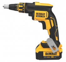 A DeWALT cordless screw gun with a black and yellow design, featuring a trigger and adjustable torque settings.