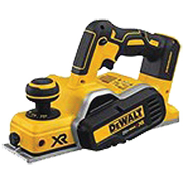 A yellow and black DEWALT cordless planer with a textured handle and an adjustable depth knob.