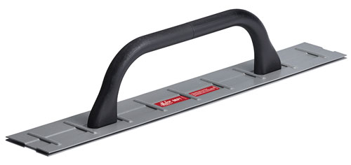 A flat trowel with a black handle, designed for smoothing surfaces.