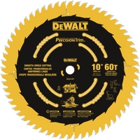 Dewalt 10-inch circular saw blade with 60 teeth, designed for smooth and precise cutting.