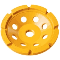 Close-up of a yellow diamond grinding cup wheel used for concrete and masonry grinding.