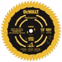 Dewalt Precision 10 inch circular saw blade with 60 teeth, designed for clean cutting and durability.
