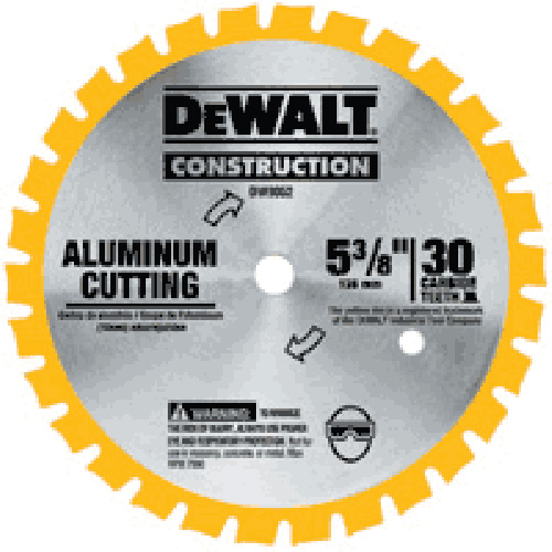 DeWALT construction aluminum cutting saw blade, 5 3/8 inch diameter with 30 teeth.