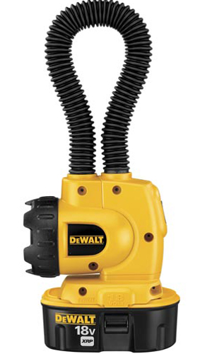 Dewalt 18V cordless tool with a flexible hose for dust extraction.