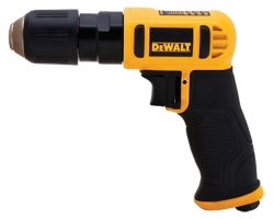 A yellow and black DeWalt cordless drill with a pistol grip design, featuring a keyless chuck and ergonomic handle.