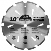 10-inch diamond blade for cutting fiber cement, featuring safety and usage warnings.