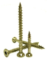 Various sizes of gold-colored screws arranged in a group.