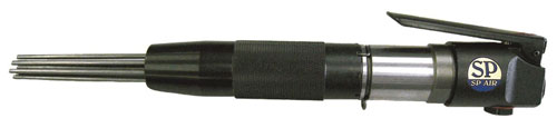 A pneumatic air tool with multiple metal prongs, featuring a black and silver design and an SP Air logo.