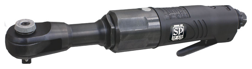 An air ratchet wrench with a black body and metal head, designed for automotive repair and assembly.