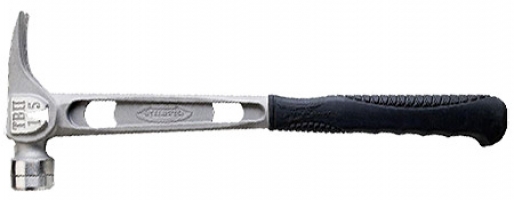 A silver claw hammer with a rubberized black handle, designed for gripping and striking.