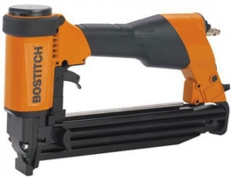 BOSTITCH pneumatic nail gun in orange and black, designed for fastening materials.