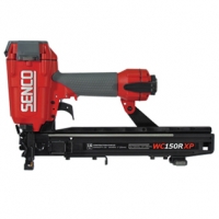 A Senco WC150R XP pneumatic nail gun, featuring a red and gray design, with a magazine for fastening materials.