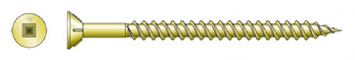Illustration of a yellow screw showing a square drive head and a threaded shaft.