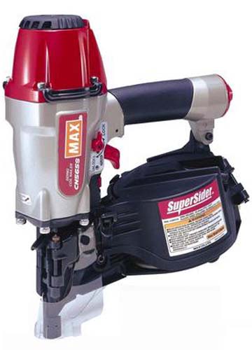 A handheld pneumatic nail gun designed for construction and carpentry tasks.