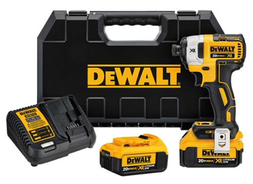 Dewalt 20V Max cordless impact driver kit with battery, charger, and carrying case.