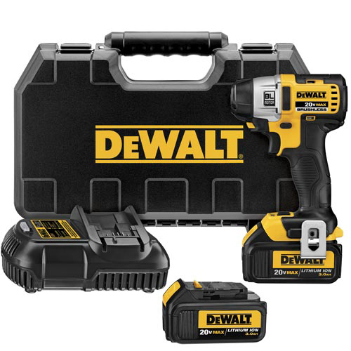 A DeWALT 20V MAX cordless drill with a battery, charger, and carrying case.