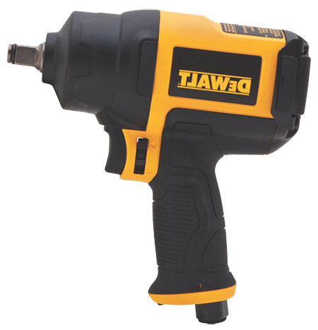 Dewalt cordless impact wrench with a black and yellow design.