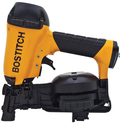 BOSTITCH nail gun with a yellow and black design