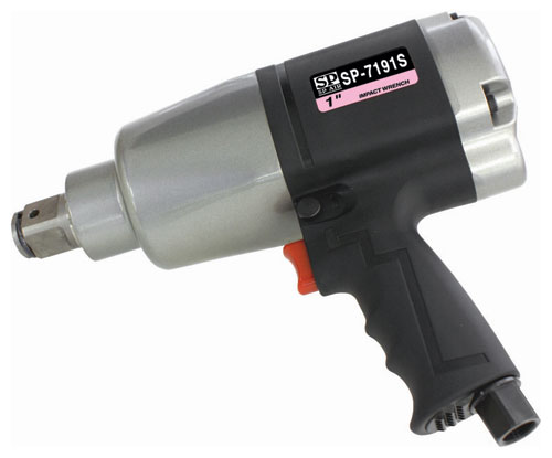 An impact wrench with a silver body and a black handle, labeled SP-7191S.